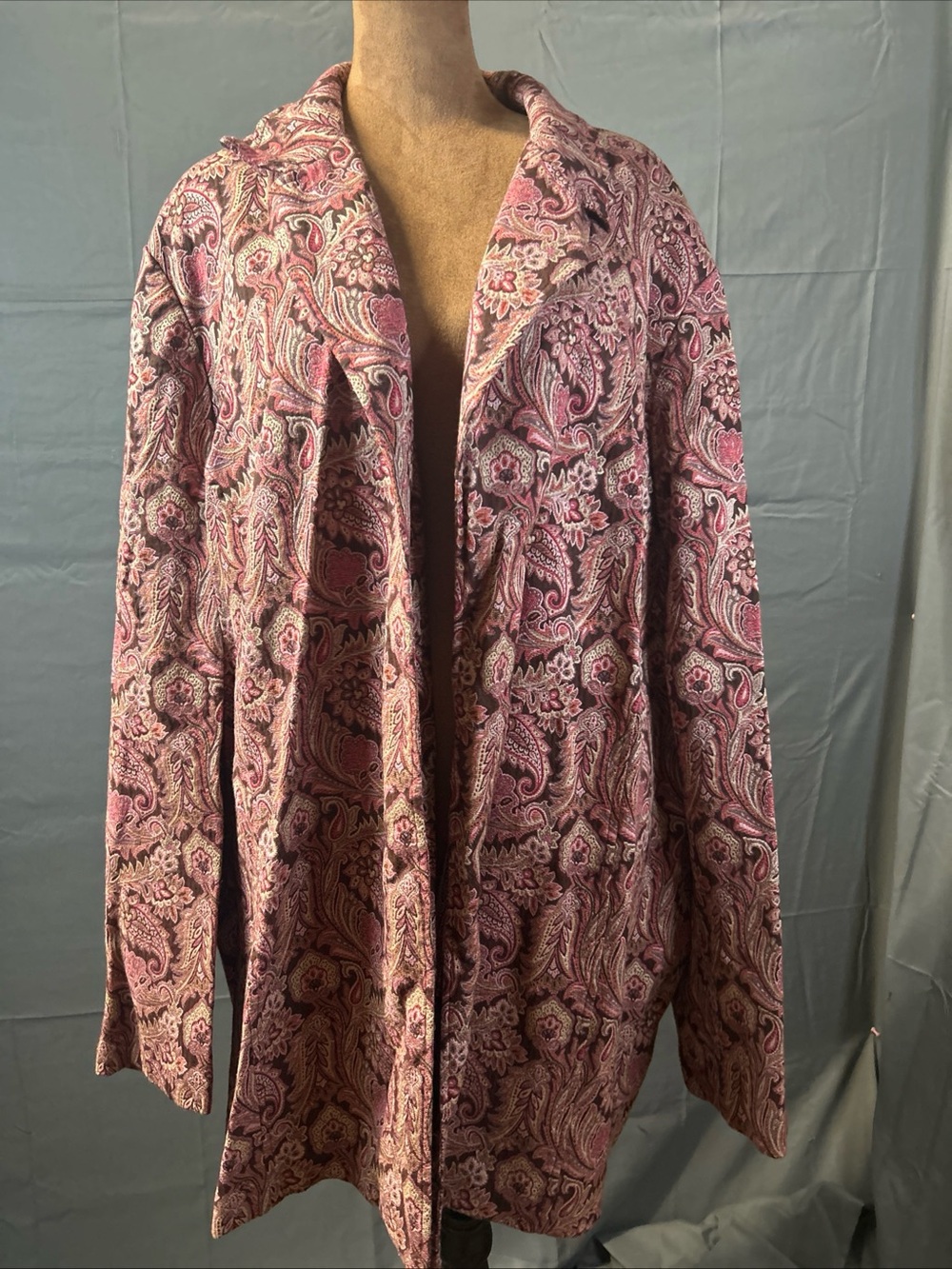 VTG 90s Maggie Barnes Paisley Open Front Blazer Jacket Artsy Boho Goblincore
